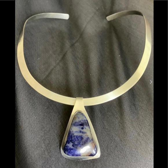 Vintage sterling silver Sodalite Pendant & Choker - Picture 5 of 12